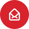 White envelope icon on a red circular background.